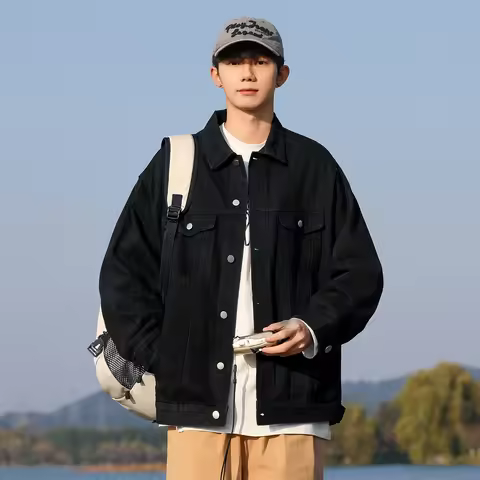 Denim jacket jacket men's casual gangster handsome American tide drop shoulder workwear retro versat