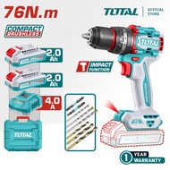 TOTAL Tools Cordless Impact Drill + Battery + Charger (20V / 76Nm / 13mm / Brushless) TIDLI20768 / T
