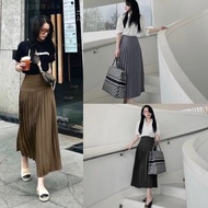 Ruby High Waist Long Pleated Skirt A-Line Office Tenis Skirt Black Brown Ghi-006HQ