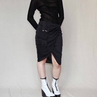 南瓜Vintage。Emporio Armani 黑色 真絲 拼接口袋 開衩 及膝裙