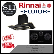 Rinnai RH-C1059-PBR Sleek &amp; Stylish Matt Black Design Plasma Filter Technology  Chimney Hood + Fujioh FH-GS7030 SVGL Gas Hob  With 1 Double Inner Flame Burner BUNDLE DEAL - FREE DELIVERY