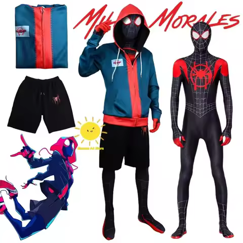 2025 New Cosplay Spider Miles Morales Cosplay Halloween Jacket Bodysuit Mask Party Costume Suits Spi