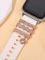 3入組鑽石愛心裝飾金屬吊飾環，適用於Apple Watch/Samsung/Huawei手環手帶矽膠表帶裝飾配件(不包含錶帶)