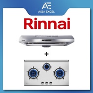 Rinnai RH-S259-SSR-T Slimline Hood + RINNAI RB-983S FLEXIHOB 88CM 3 BURNER STAINLESS STEEL BUILT-IN GAS HOB