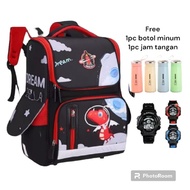 Tas Ransel Anak Laki-Laki Motif Dinosaurus Tematik Ruang Angkasa + Gratis Jam Tangan