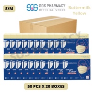 MEDICOS Slim Fit Size S/M 165 HydroCharge 4ply Surgical Face Mask Buttermilk Yellow  (50's x 20 Boxes) - 1 Carton