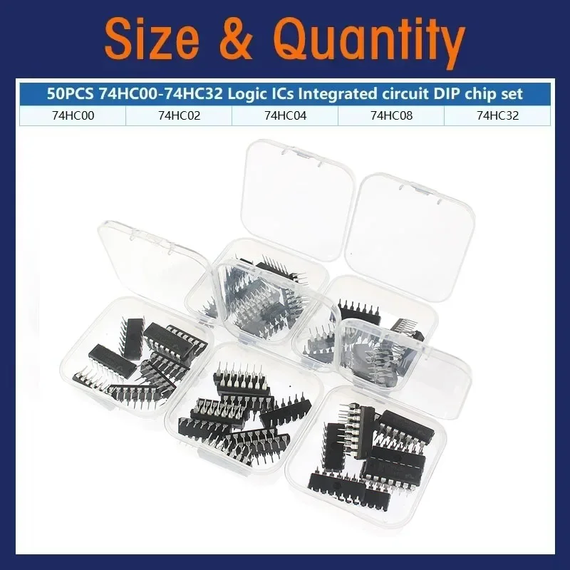 50PCS DIP-14 Logic IC Kit 74HC00 74HC02 74HC04 74HC08 74HC32 74LS00 74LS02 74LS04 74LS08 74LS32 74HC