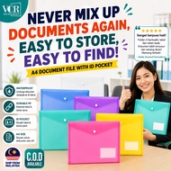 SSD A4 Clear Paper File Folder (with ID Label pocket) Stationery School Office Case PP 6 colors Boro