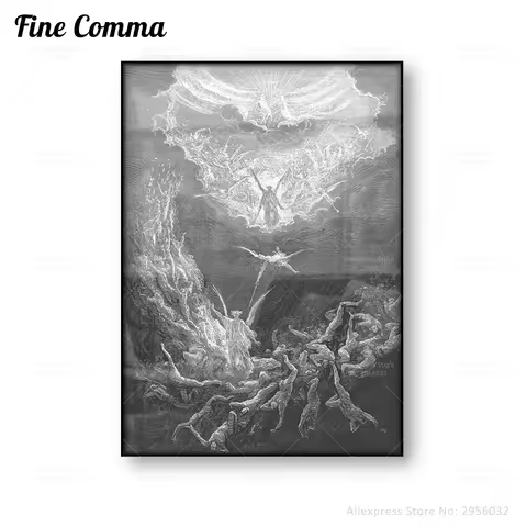 The Last Judgement Gustave Dore Vintage Poster Religious Bible Wall Art Canvas Print Black and White