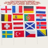 16pcs Set Of European Country Hand Held Flags (Including England, France, Germany, Netherlands, Belg