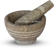 Stones And Homes Indian Brown Mortar and Pestle Set Large Marble Spices Masher Stone Grinder for Kitchen and Home 5 Inch Polished Round Pill Crusher Herbs Spice Grinder - (12.5x7.5.0x4.5 cm)