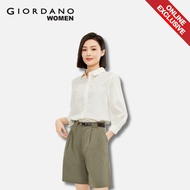 [Online Exclusive]Giordano Women 100% Cotton Poplin 3/4 Sleeve Shirt