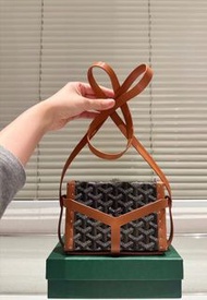 ✨Goyard minaudiere 帆布拼皮手拿包斜挎包 男女同款 黑棕色