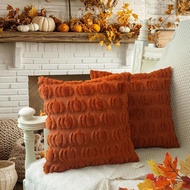 Soft Plush Faux Fur Decorative Pillowcase 18 X 18 Inch Set of 2 for Fall Halloween Pumpkin Design