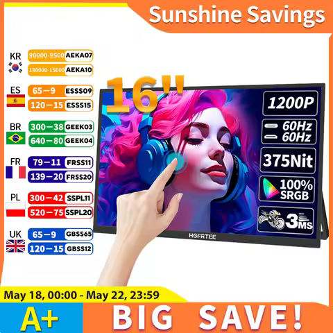 HGFRTEE 16inch Touch Portable Monitor 16:10 96%sRGB 350Cd/m² Second Screen For Laptop With Holder St