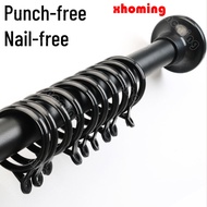 Xhoming Three Sections Telescopic Curtain Rod Punch-free Strengthen Door Curtain Rail Shower Curtain Rod Thickening Rod Nail-free Curtain Pole