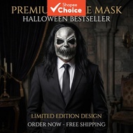 Scary Boogeyman Latex Mask with Long Black Hair - Creepy Heavy Metal Rocker Style with Stitched Mout