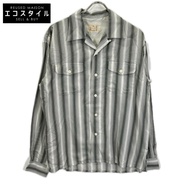 PABLO VINCI PBL-23AW-SH02 23AW สีเทา Ombre striped shirt เสื้อเชิ้ตแขนยาวคอเปิดลายทาง ไซส์ S【สินค้าม