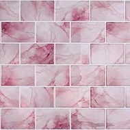 CRE8TIVE Pack of 16 Tile Stickers Pink Marble Adhesive Tiles Bathroom Waterproof Rectangular Metro T