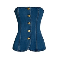 MOTTOM - CHOLE Strapless Long Line Button Top