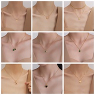 LiLi 18K Gold Rantai Leher Perempuan Stainless Steel Emerald Agate Heart Necklace for Women Korean T