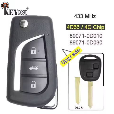 KEYECU 433MHz 4D66/ 4C Chip P/N: 89071-0D010/ 89071-0D030 Upgraded Flip Folding 2 Button Remote Key 