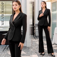 S-XL Set สูทปกเลื่อม+กางเกงทรงสวย เนื้อผ้าเกรดเอ เท่ห์เรียบหรูดูดีสุดๆ สูทสีดำ ชุดดำ ชุดทำงานผู้หญิง