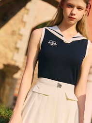 FLAT2112 FF1006 : CHERRI MARINE KNITTED TOP เสื้อไหมพรม เสื้อแขนกุด เสื้อคอปก