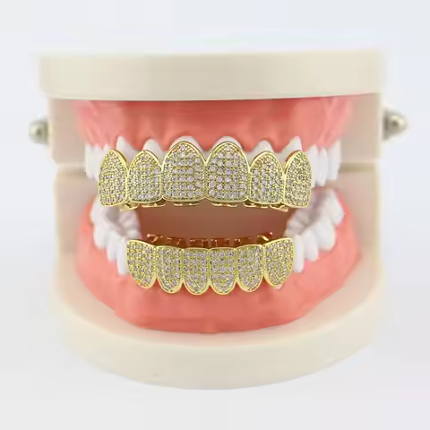 Hip Hop Teeth Grillz Set Removable Design Rhinestone Dental Grills Tooth Caps Top & Bottom Set Zirco