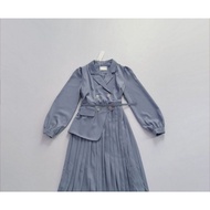 Beautiful Elegant Long-Sleeved Dress Suit Fabric Pres Skirt Blue-Gray Size Bust 38 Waist 30 Length 4