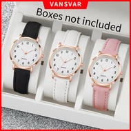 3PCs Fashion Women's Watch Leather Strap Roman Number Dial Casual Quartz Watch Set No Box