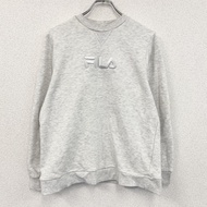 FILA V 領運動衫/運動鞋，四片式印花，大 logo，刺繡 logo，灰色/淺灰色，18 碼，古著