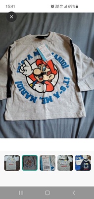 Mario T-shirt with Tag 全身長袖遊戲主題瑪利奧童裝