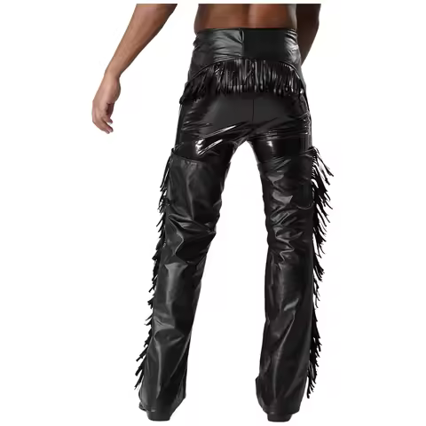 Mens Motorcycle Cowboy Faux Leather Fringed Chap Pants Halloween Theme Party Western Costume Show Ch