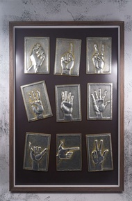 錫雕手語造型磁鐵-手語造型磁鐵  美酒 梅酒 沒九