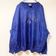 古著 REDOAK 長袖尼龍套頭衫，帶有學院標誌，藍色，V 領，超大廓形，XXL 碼