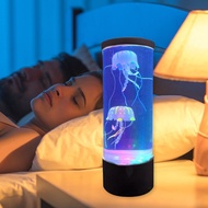 hot/Fantasy USB/Battery Powered Jellyfish Water Tank Aquarium LED Lamp Color Changing Bedside Lava Night Light for Home Bedroom Deco