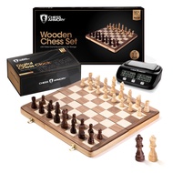 15 inch Wooden Chess Set and Chess Clock Bundle for Kids and Adults