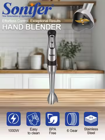 Hand Blender Sonifer SF-8185 1000W 6 Speed Turbo Immersion Blender Stainless Steel Blade Kitchen Mix