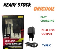 TRAVEL CHARGER LUNA RAC161 HP TYPE C DUAL USB TURBO FAST CHARGING NEW - TYPE C HITAM