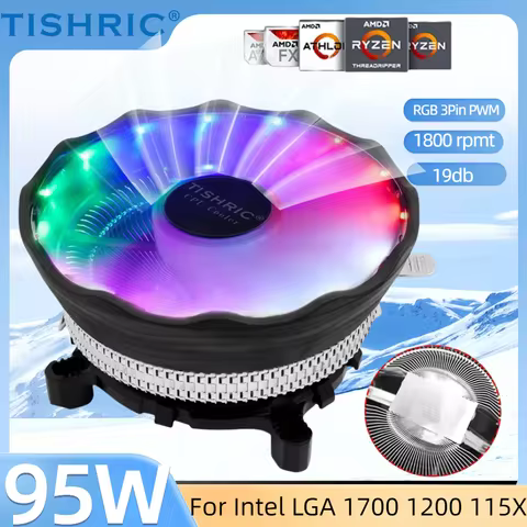 TISHRIC CPU Cooler RGB 3Pin PWM Cooling 9 Fan Blades For Intel LGA 1700 1200 1150 1151 1155 1156 115
