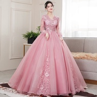 Pink Cameo Embroidery Muslimah Ball Gown MAXI Dress Tutup Aurat Dinner Evening Dress Wedding Bridesm