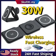 【Ready Stock】New 3 in 1 Magnetic Wireless Charger Pad Stand For i-Phone 14 13 12 Pro XS X Air-p-ods 