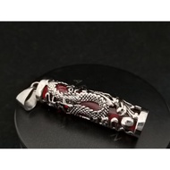 Stainless steel 13 ×50mm Red Glass Stone Inlay Dragon men's pendant