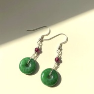 花青翡翠平安扣耳環 925純銀 | 天然緬甸玉翡翠A貨 | 送禮