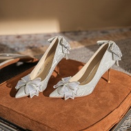 高跟鞋 2024 新款 高跟鞋 Women's Stiletto Heels - Spring 2025 Crystal Rhinestone Bow Wedding Shoe