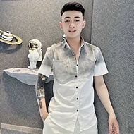 Áo sơ mi, áo sơ mi nam tay ngắn 2 màu trắng-đen phối họa tiết cao cấp thời trang thương hiệu Chandi 