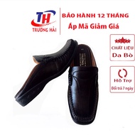 Dép nam bít mũi da bò màu đen Trường Hải dép may đế chắc chắn THB01
