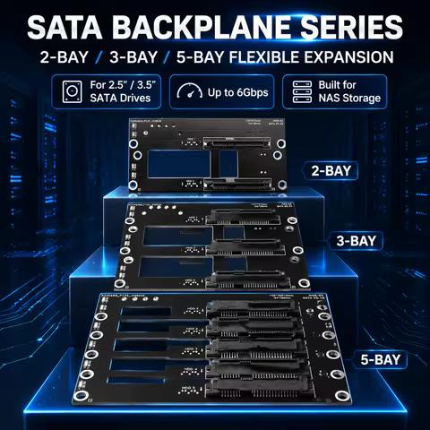 HOOCCC 2/3/5 Bay SATA Backplane NAS Expansion Board 6Gbps for 2.5" 3.5" SATA HDD SSD Dual LED Status