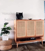 TAZU精選推介:北歐簡約時尚印尼藤編工藝實木多功能薄身鞋櫃,選用實木打造,流暢外型,簡約風格,榫卯結構.